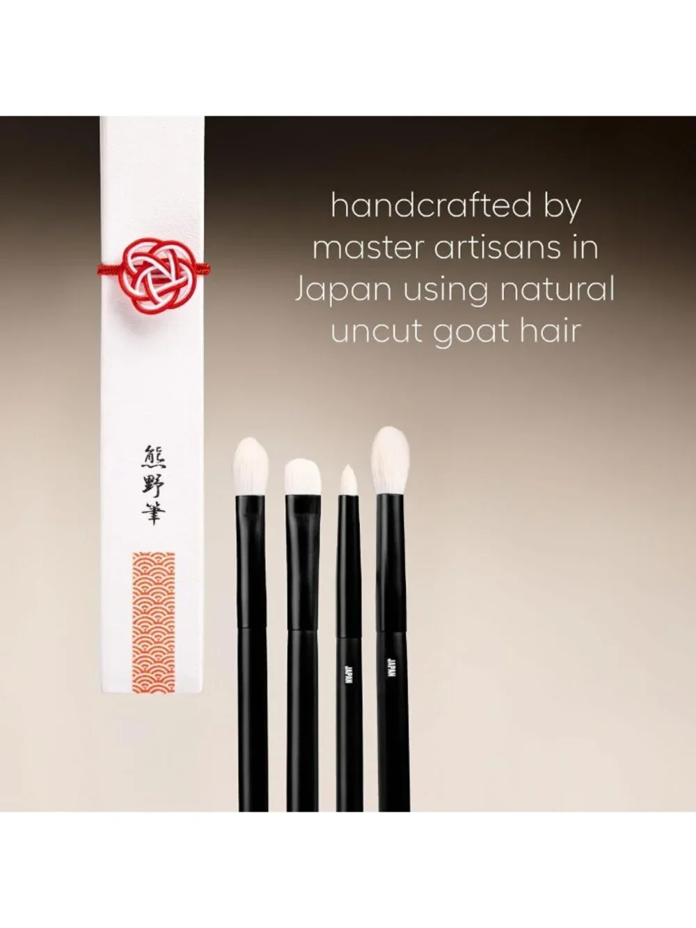 Handmade Japanese Eye Brush Set - 4 Natural Goat Hair Brushes for Blending